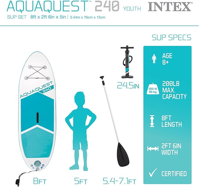 8' AquaQuest&#174; 240 Inflatable Paddle Board Dimensions