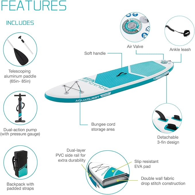 8' AquaQuest&#174; 240 Inflatable Paddle Board Features
