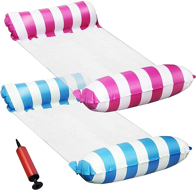 Pool Floats - 2 Included - 1 Deep Pink and 1 Blue plus Manual Pump