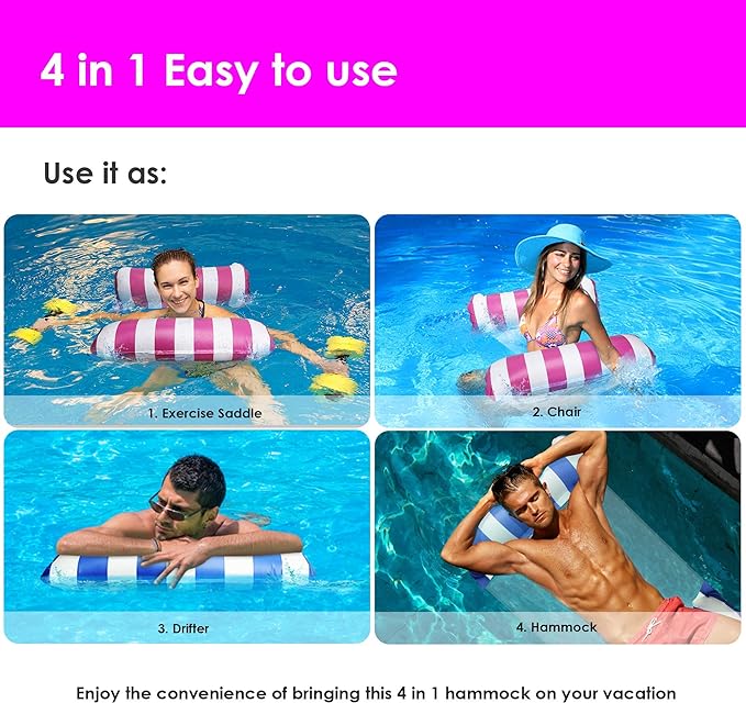 Pool Floats - 2 Included - 1 Deep Pink and 1 Blue plus Manual Pump