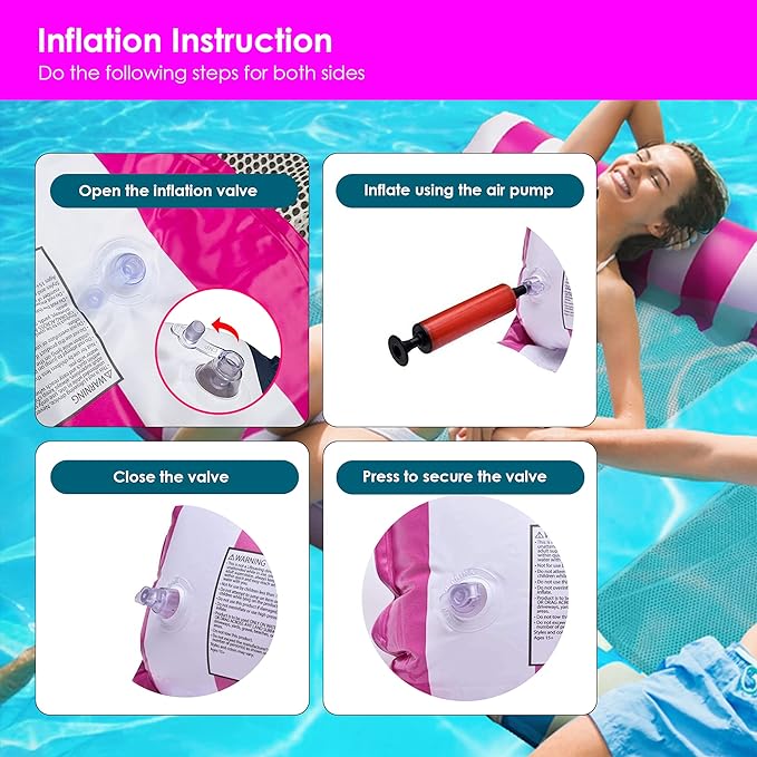 Pool Floats - 2 Included - 1 Deep Pink and 1 Blue plus Manual Pump